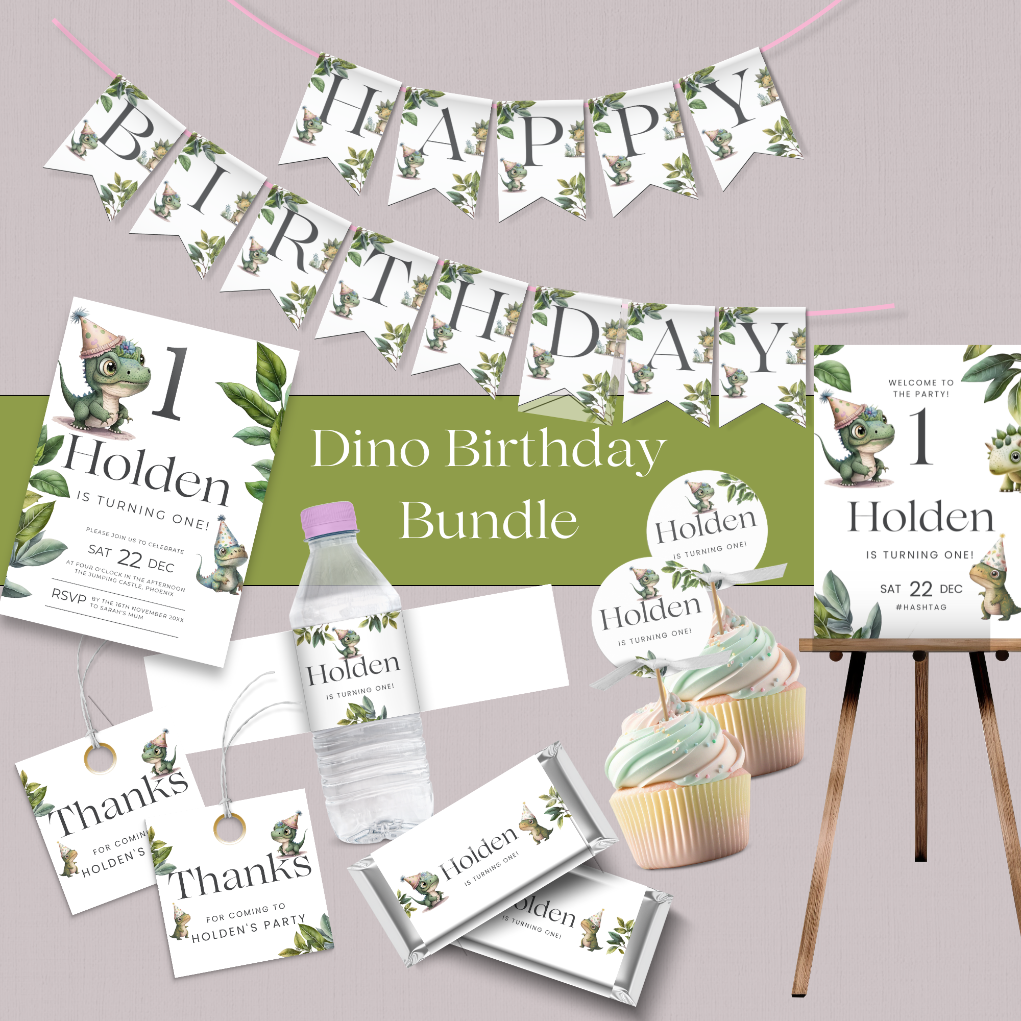 Birthday Party Stationery Template Bundle - Dinos