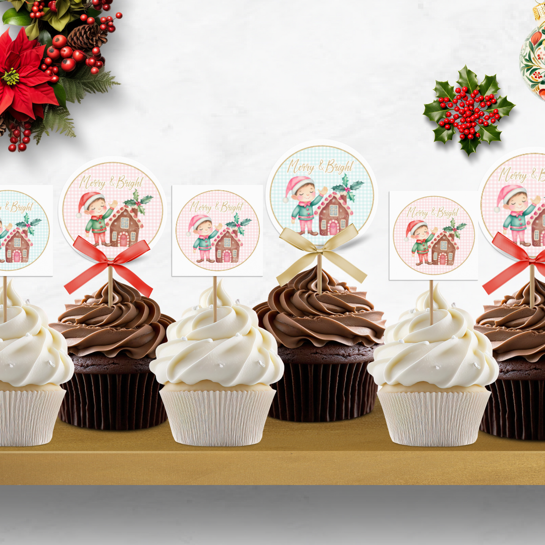 Elf Christmas Cupcake Topper, Printable Cupcake Topper