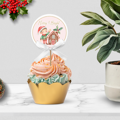 Elf Christmas Cupcake Topper, Printable Cupcake Topper