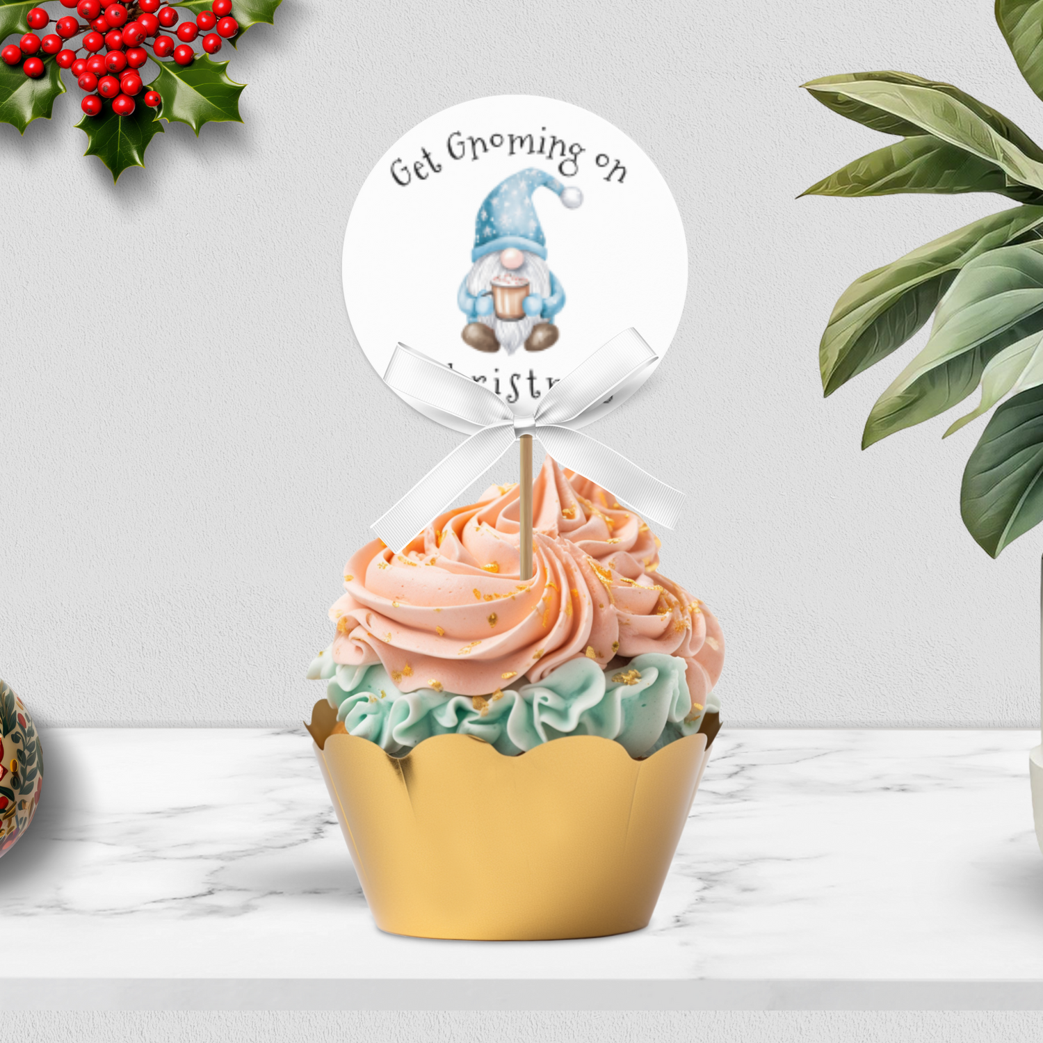 Gnome Christmas Cupcake Topper