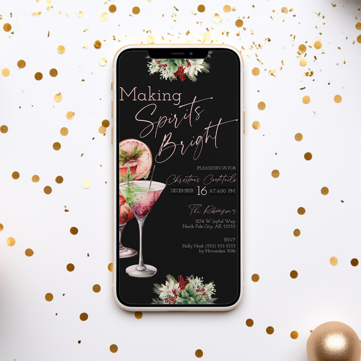 Editable Christmas Party Invitation- Merry and Bright