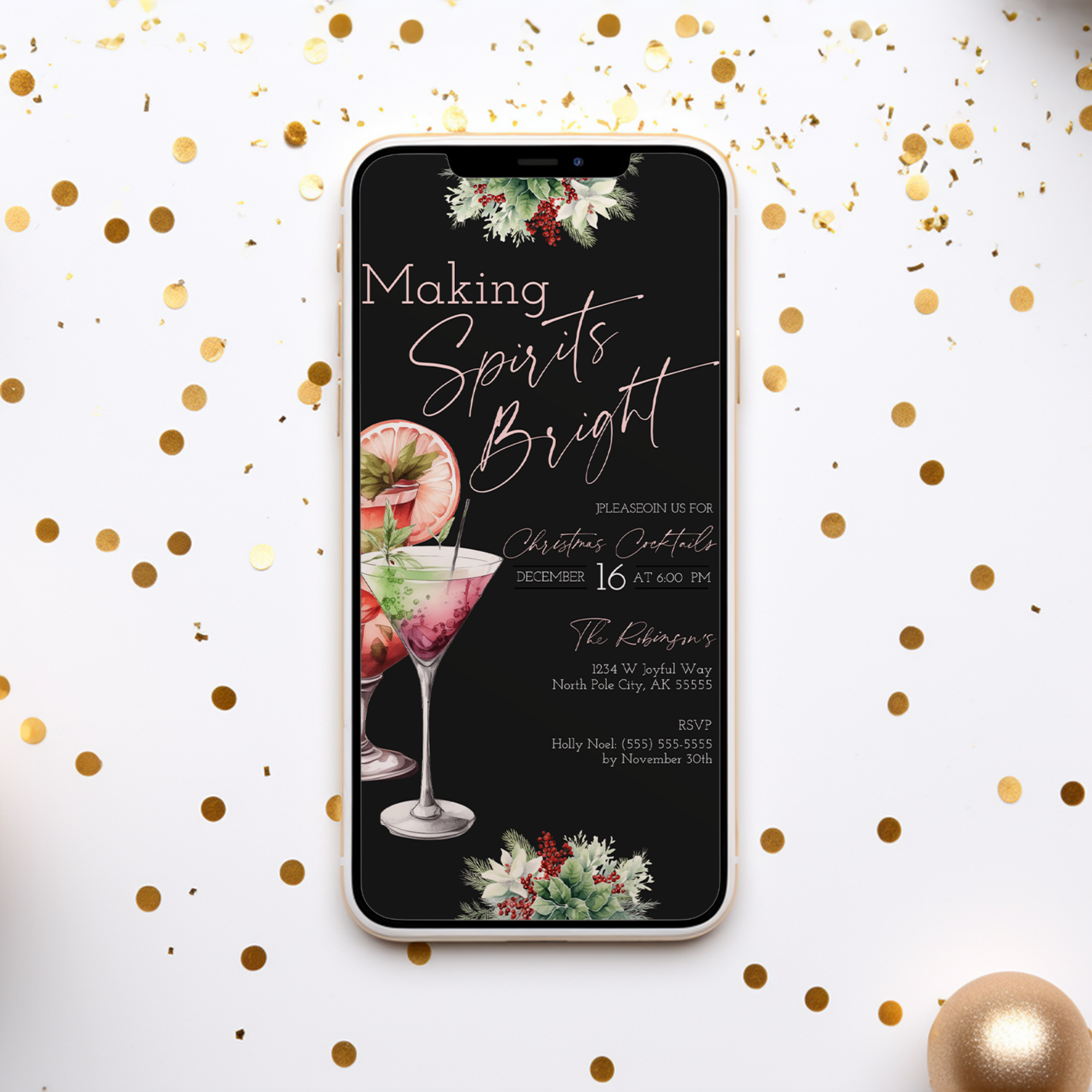 Editable Christmas Party Invitation- Merry and Bright