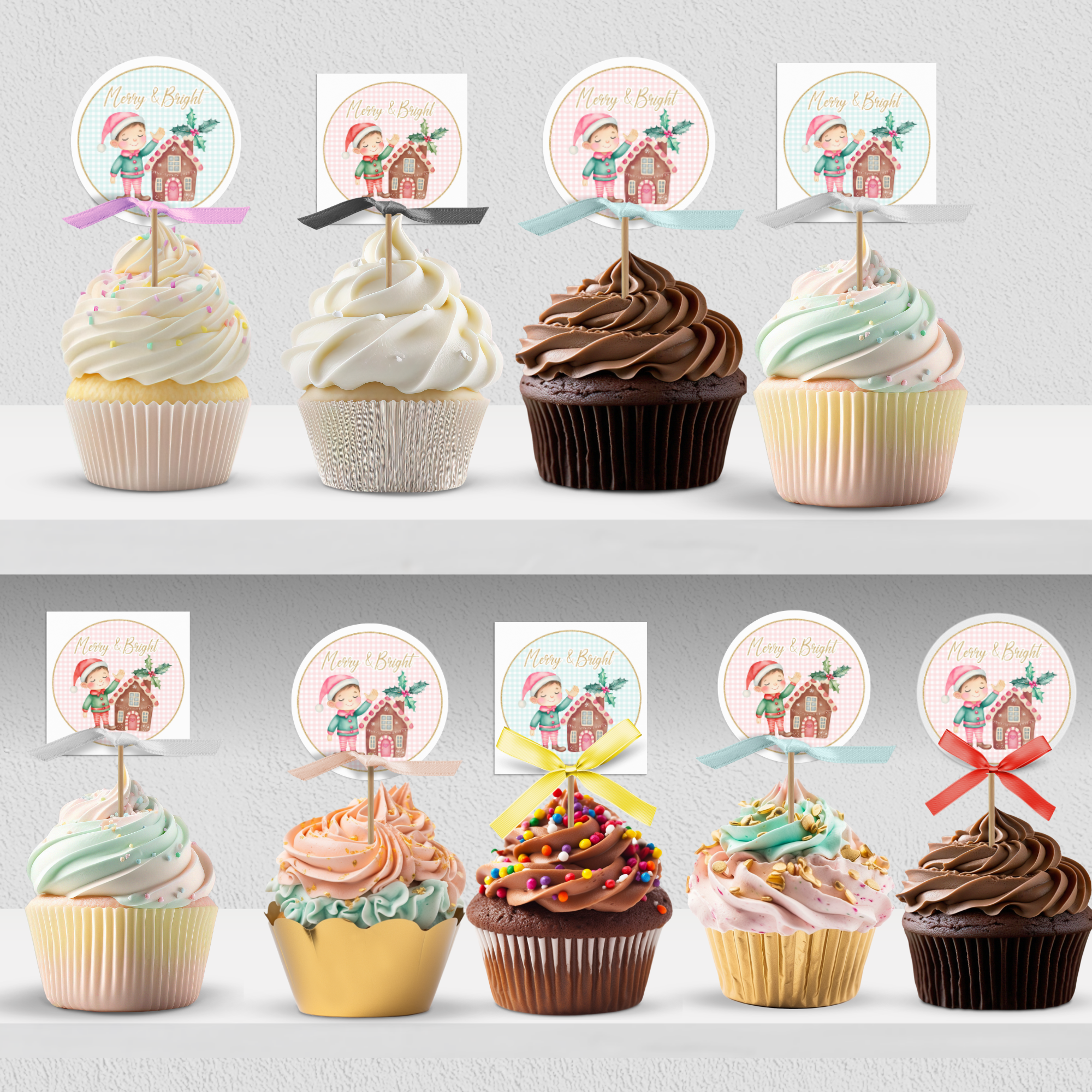 Elf Christmas Cupcake Topper, Printable Cupcake Topper