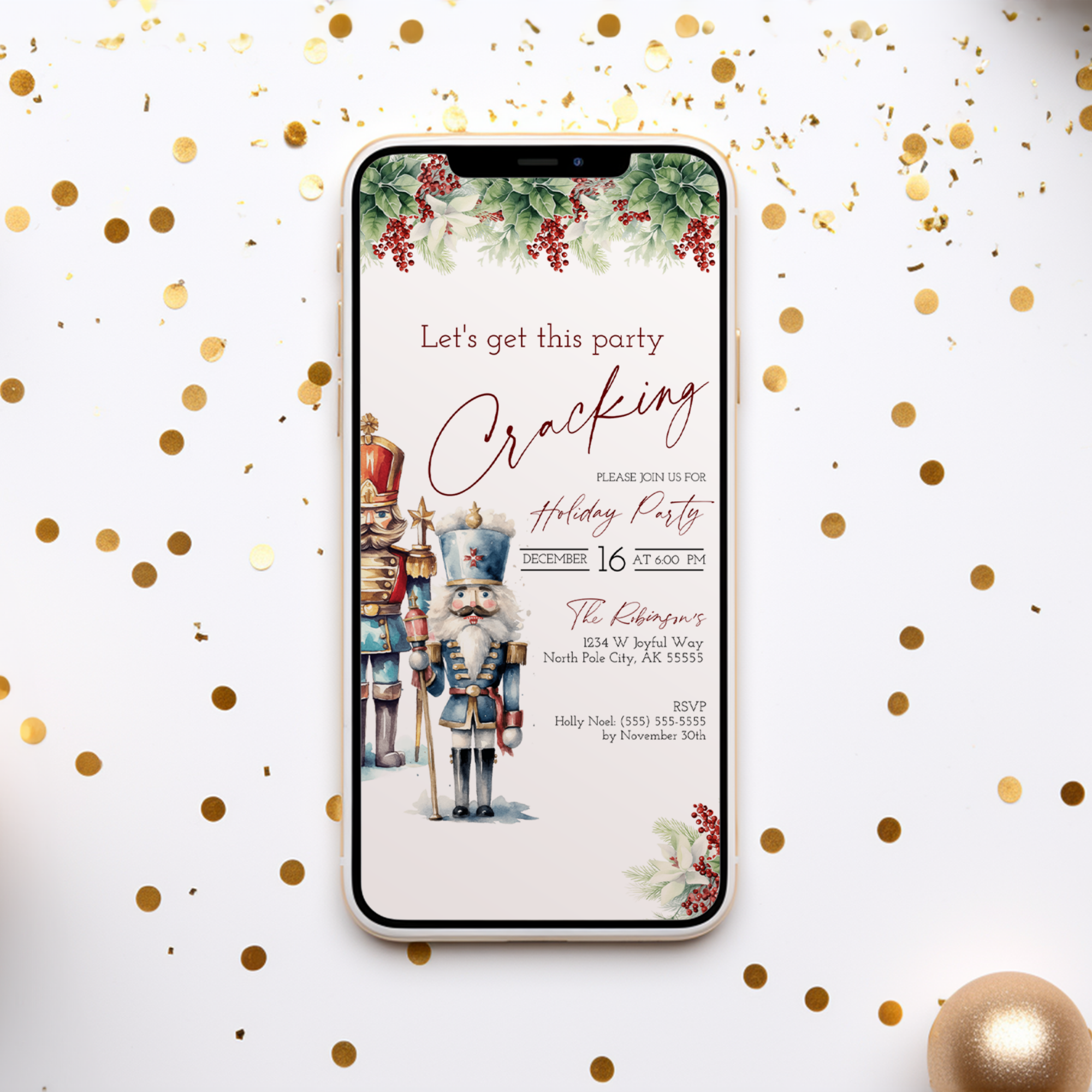 Nutcracker Invitation Download, Christmas Party Invitation, Text Evite