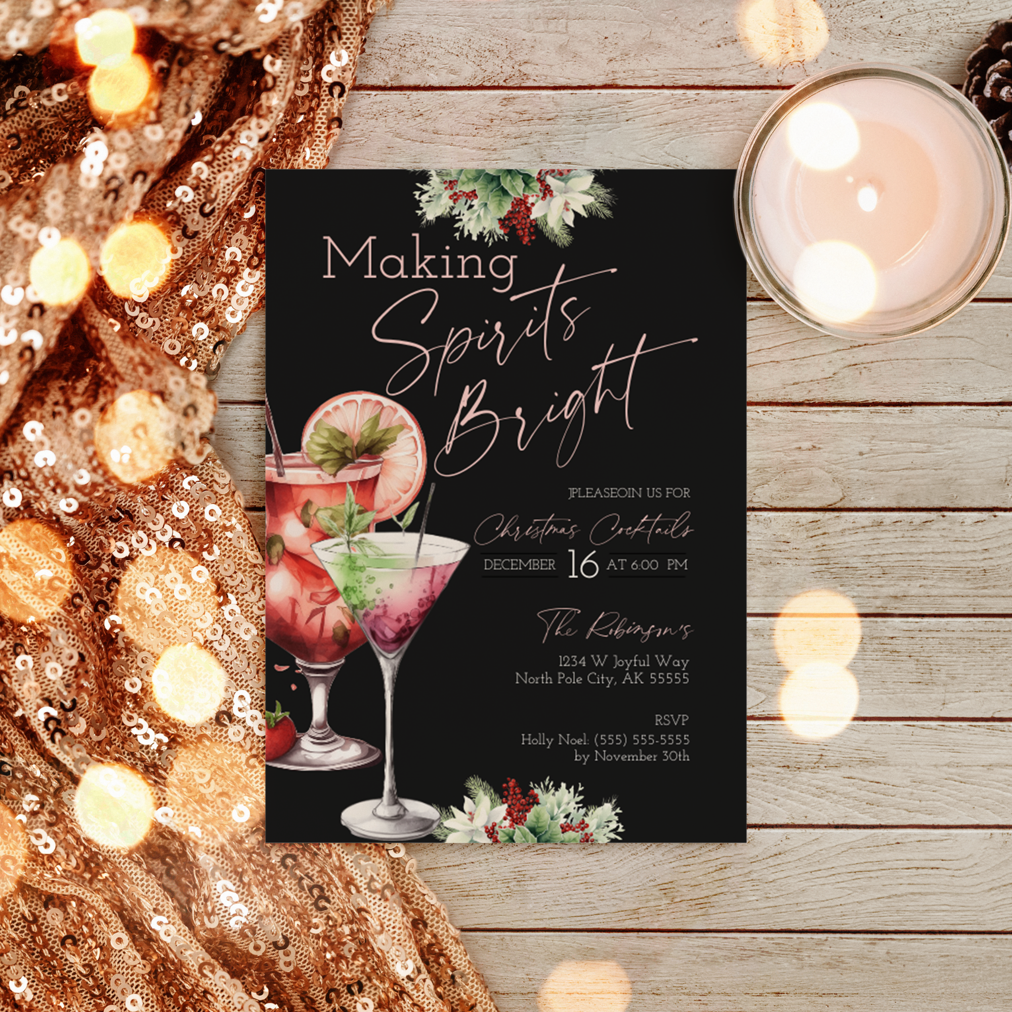 Editable Christmas Party Invitation- Merry and Bright