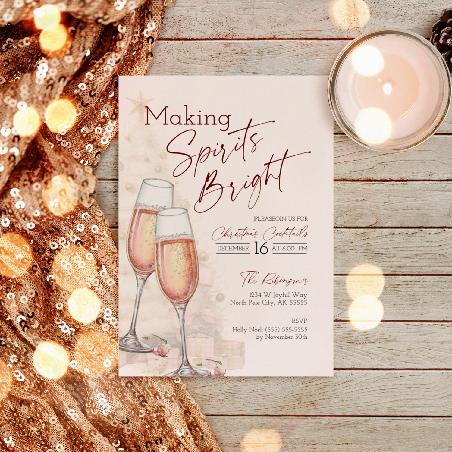 Making Spirits Bright Christmas Invite, Holiday Cocktail Party Invitation