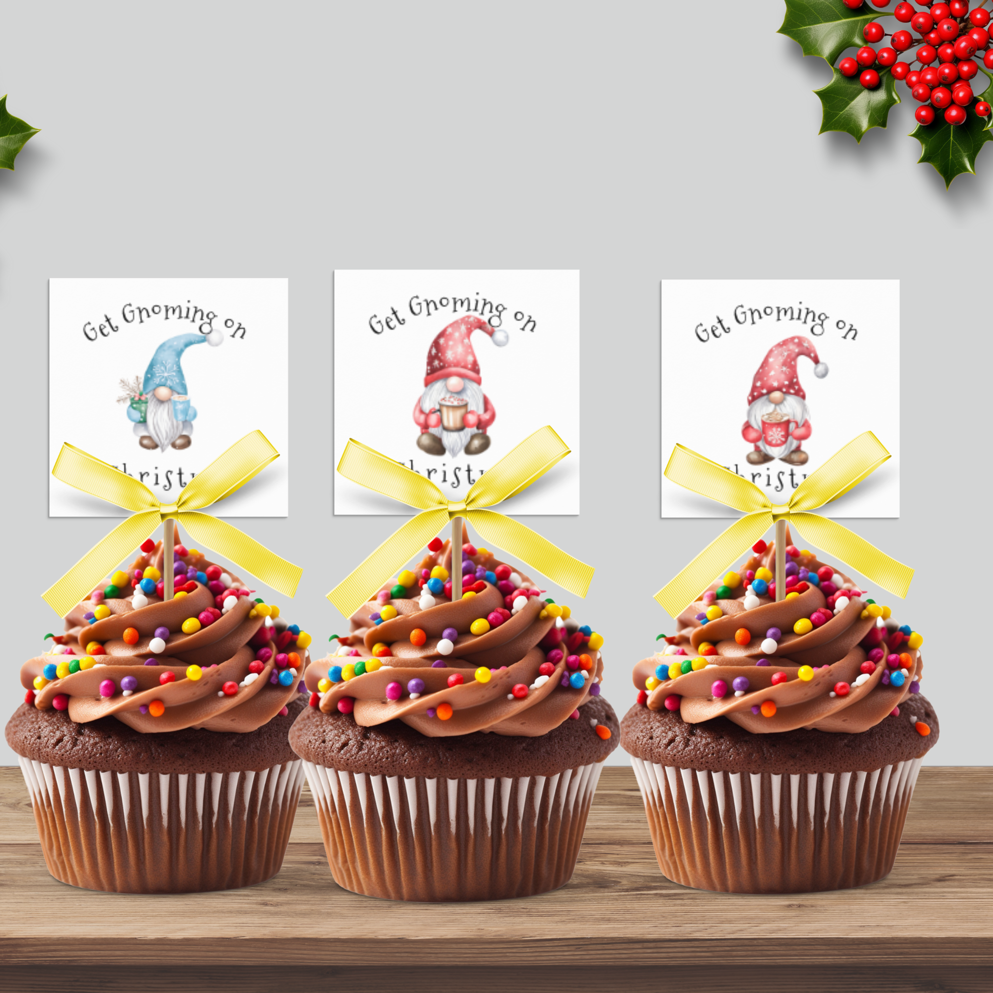 Gnome Christmas Cupcake Topper