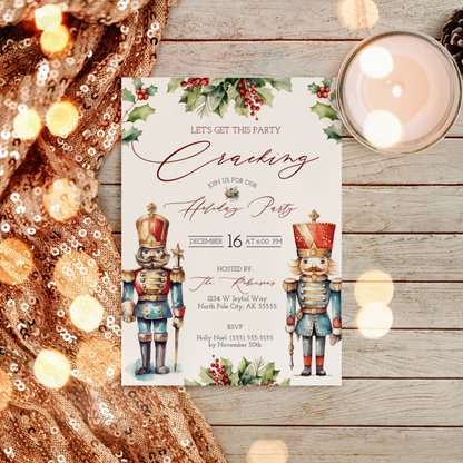 Nutcracker Invitation Download, Christmas Party Invitation, Editable Holiday Party Invite, Electronic Invitation