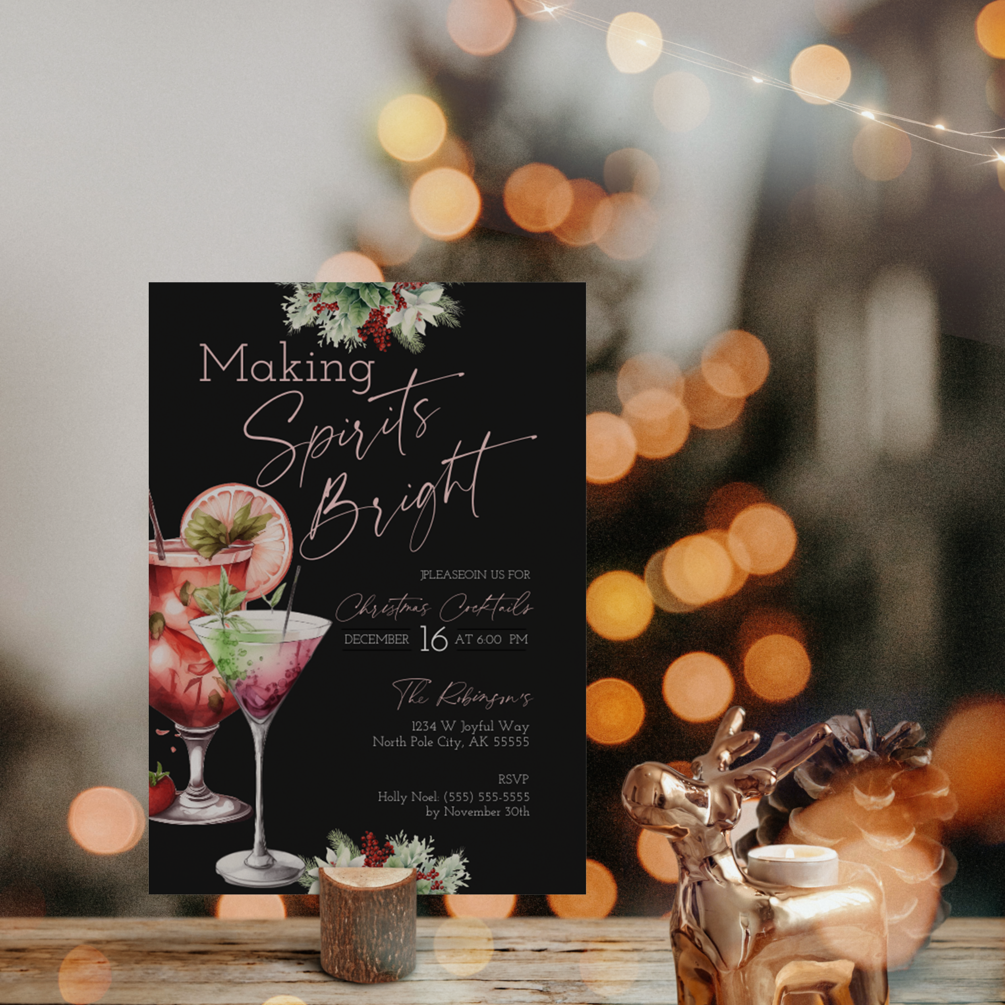 Editable Christmas Party Invitation- Merry and Bright