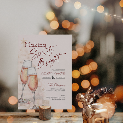 Making Spirits Bright Christmas Invite, Holiday Cocktail Party Invitation