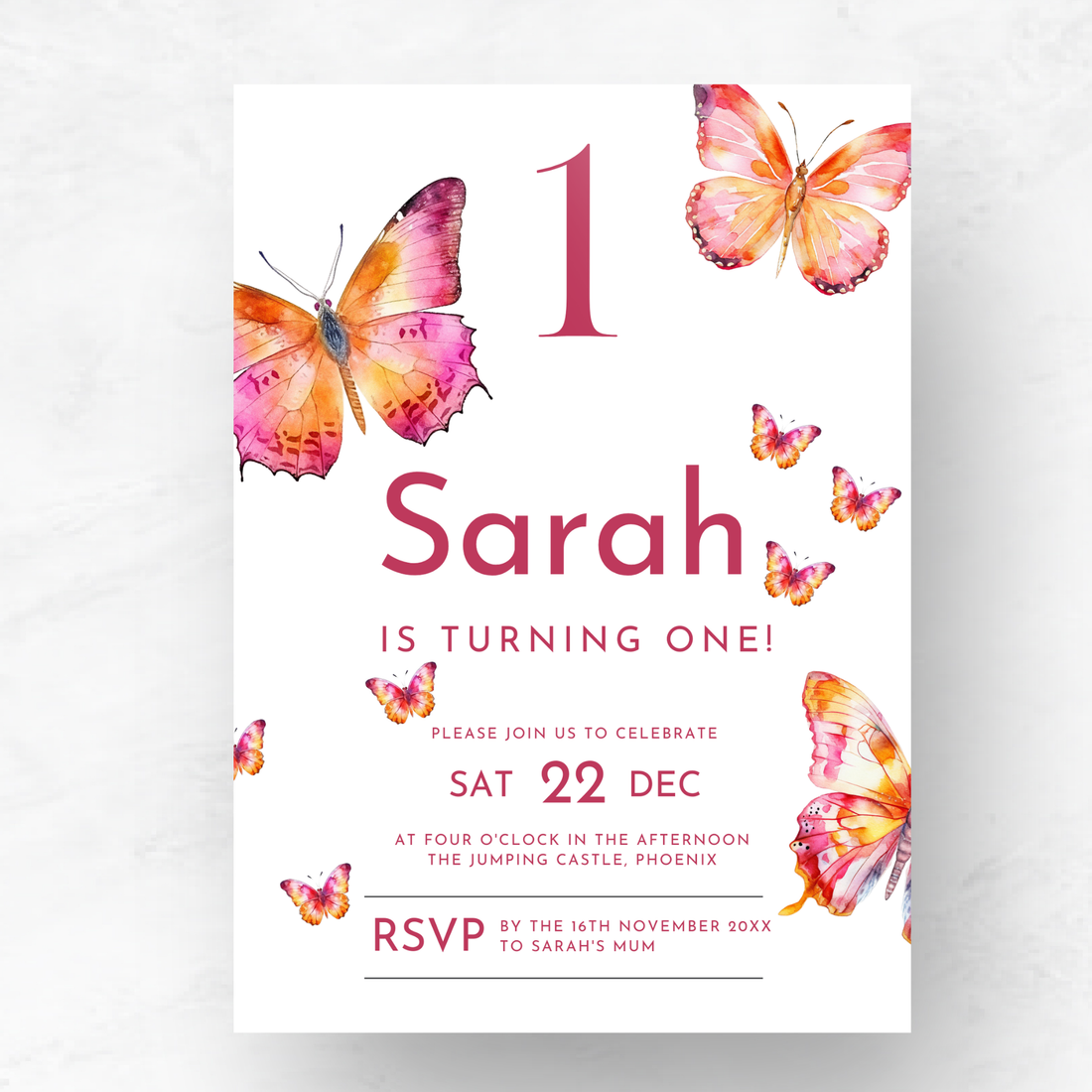 FREE Printable Birthday Party Invitation Template - Butterfly theme